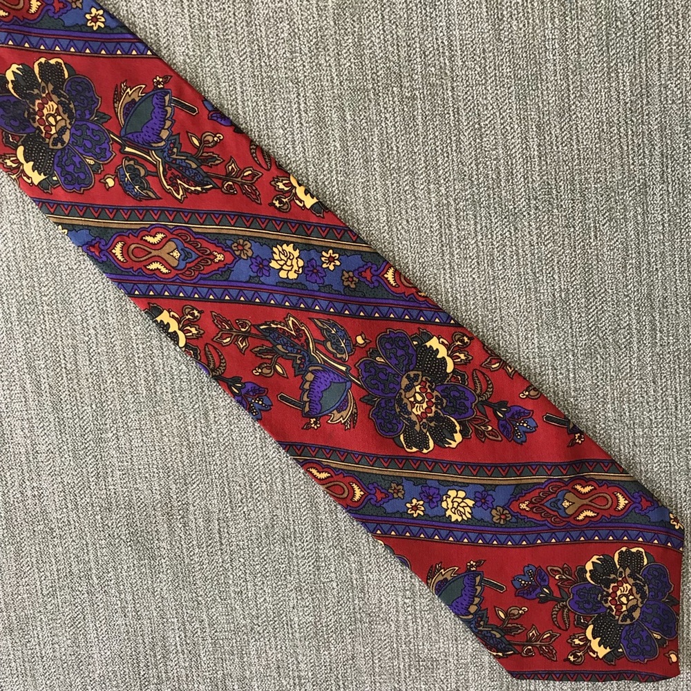 GAP Bright Red & Blue Striped Floral Silk Necktie